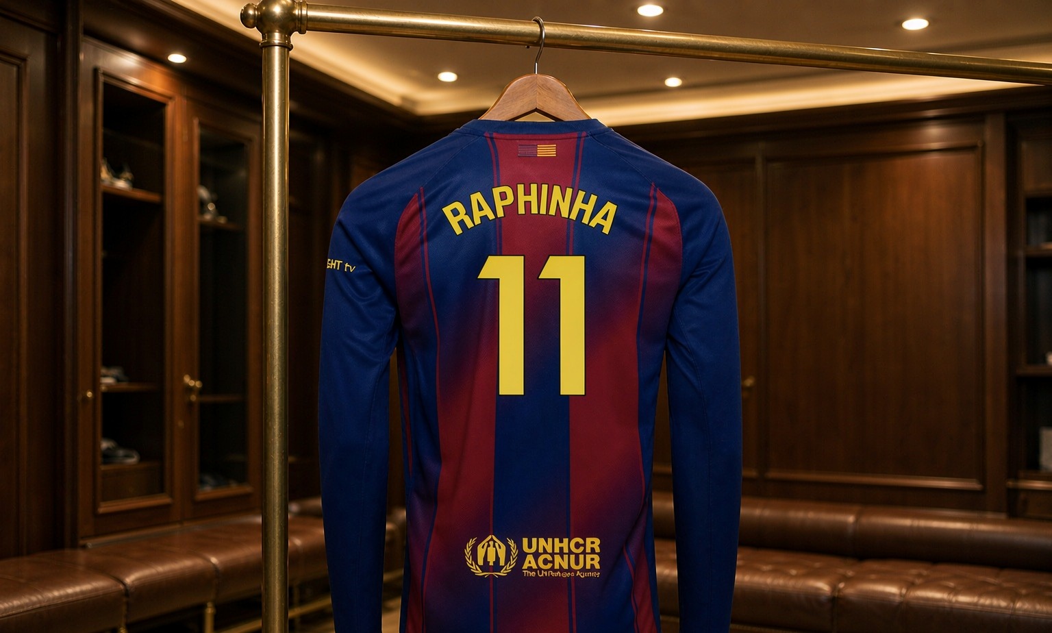 Our 2026/27 Barcelona No.11 shirt in the dressing room