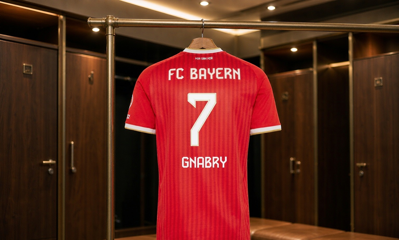 Our 2026/27 Bayern Munich No.7 shirt in the dressing room