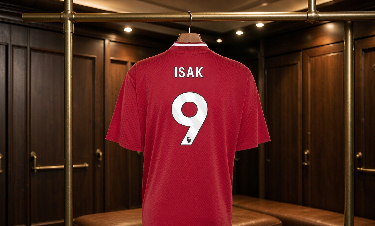 Our 2026/27 Liverpool No.9 shirt in the dressing room