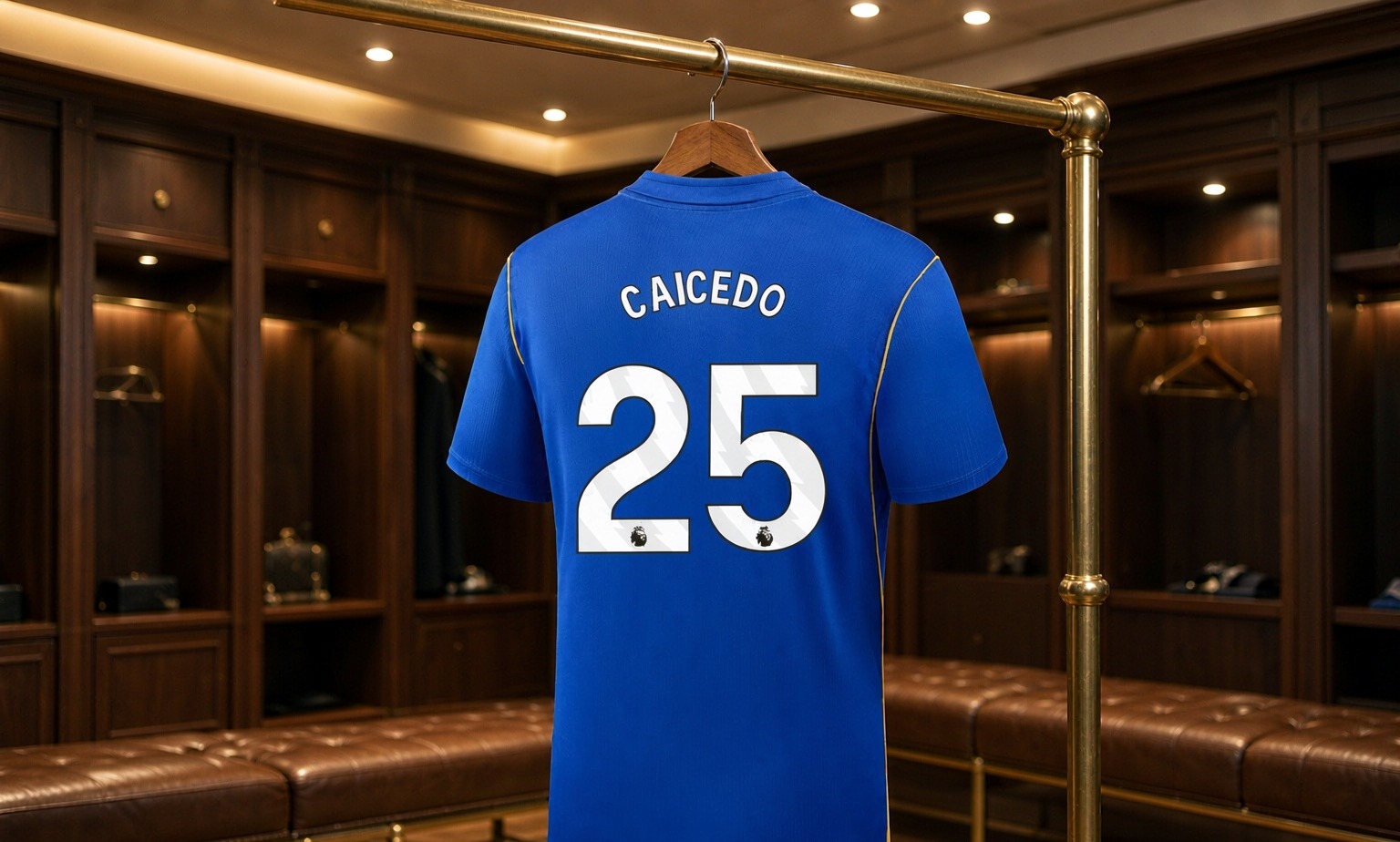 Our 2026/27 Chelsea No.25 shirt in the dressing room