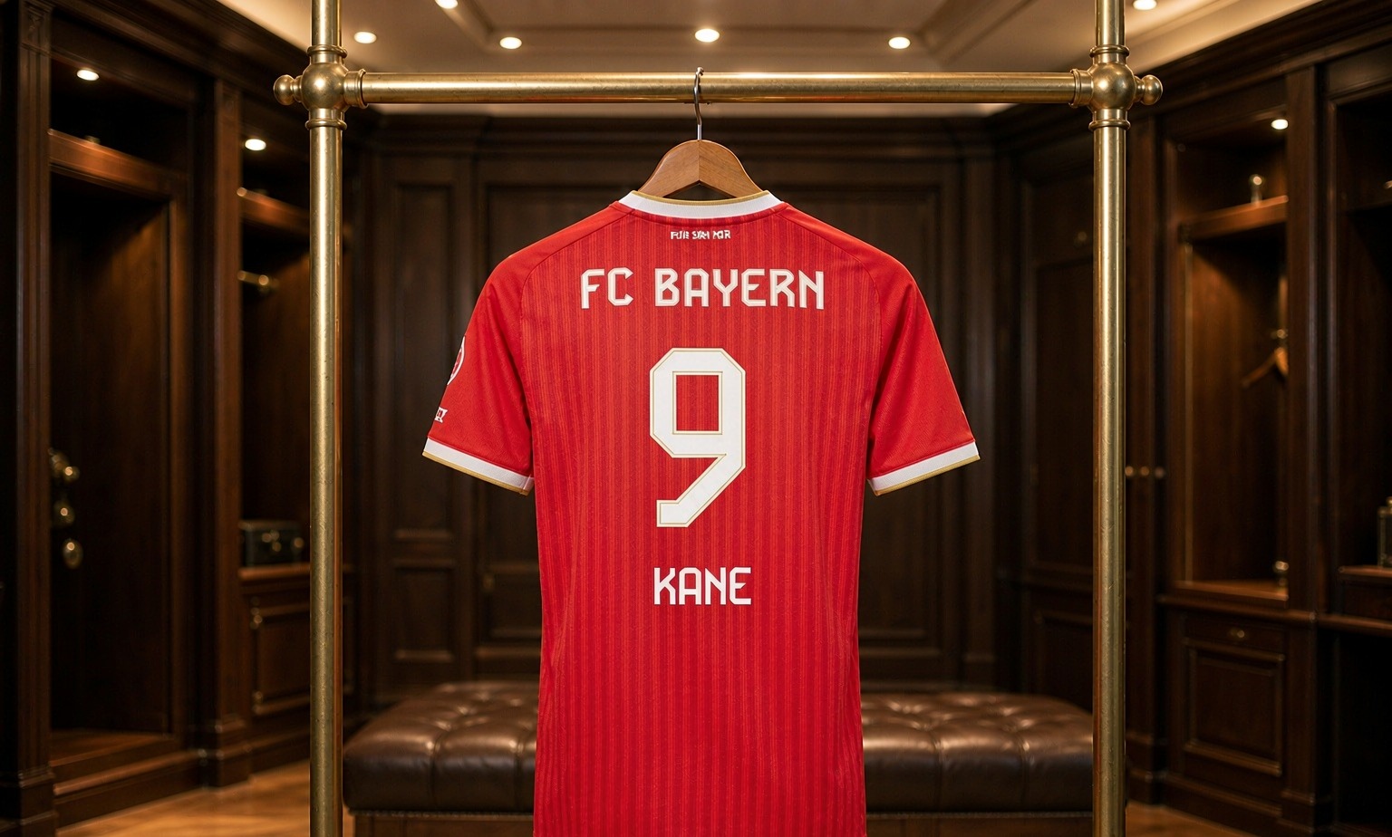 Our 2026/27 Bayern Munich No.9 shirt in the dressing room