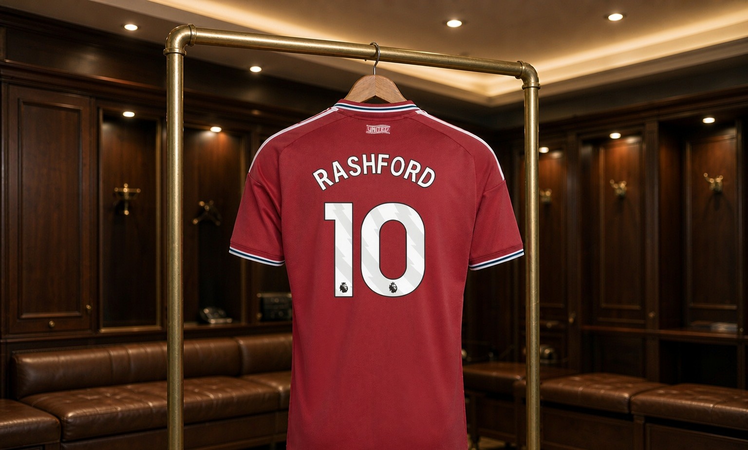 Our 2026/27 Man Utd No.10 shirt in the dressing room