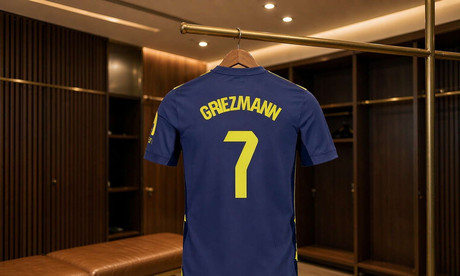 Our 2026/27 Atletico Madrid No.7 shirt in the dressing room