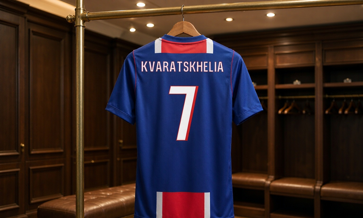 Our 2026/27 Paris Saint-Germain No.7 shirt in the dressing room