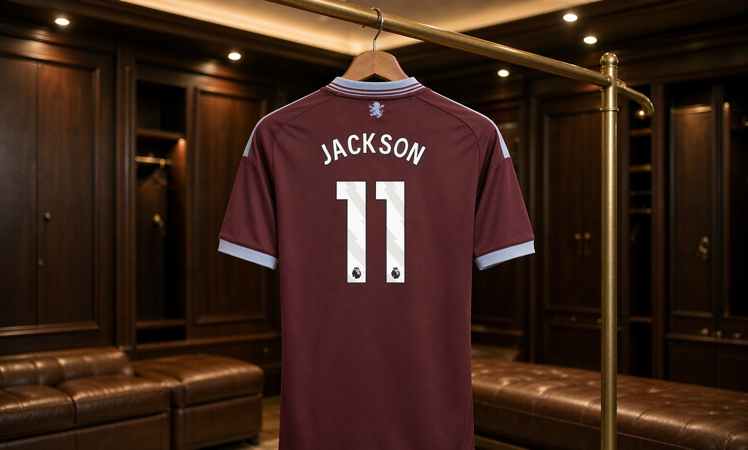 Our 2026/27 Aston Villa No.11 shirt in the dressing room
