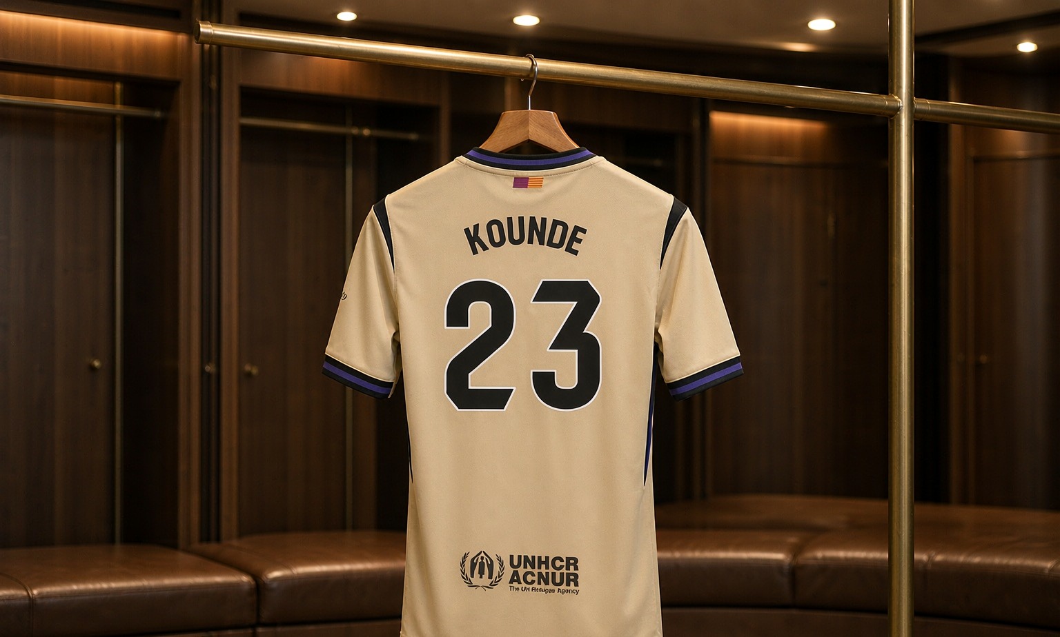 Our 2026/27 Barcelona No.23 shirt in the dressing room