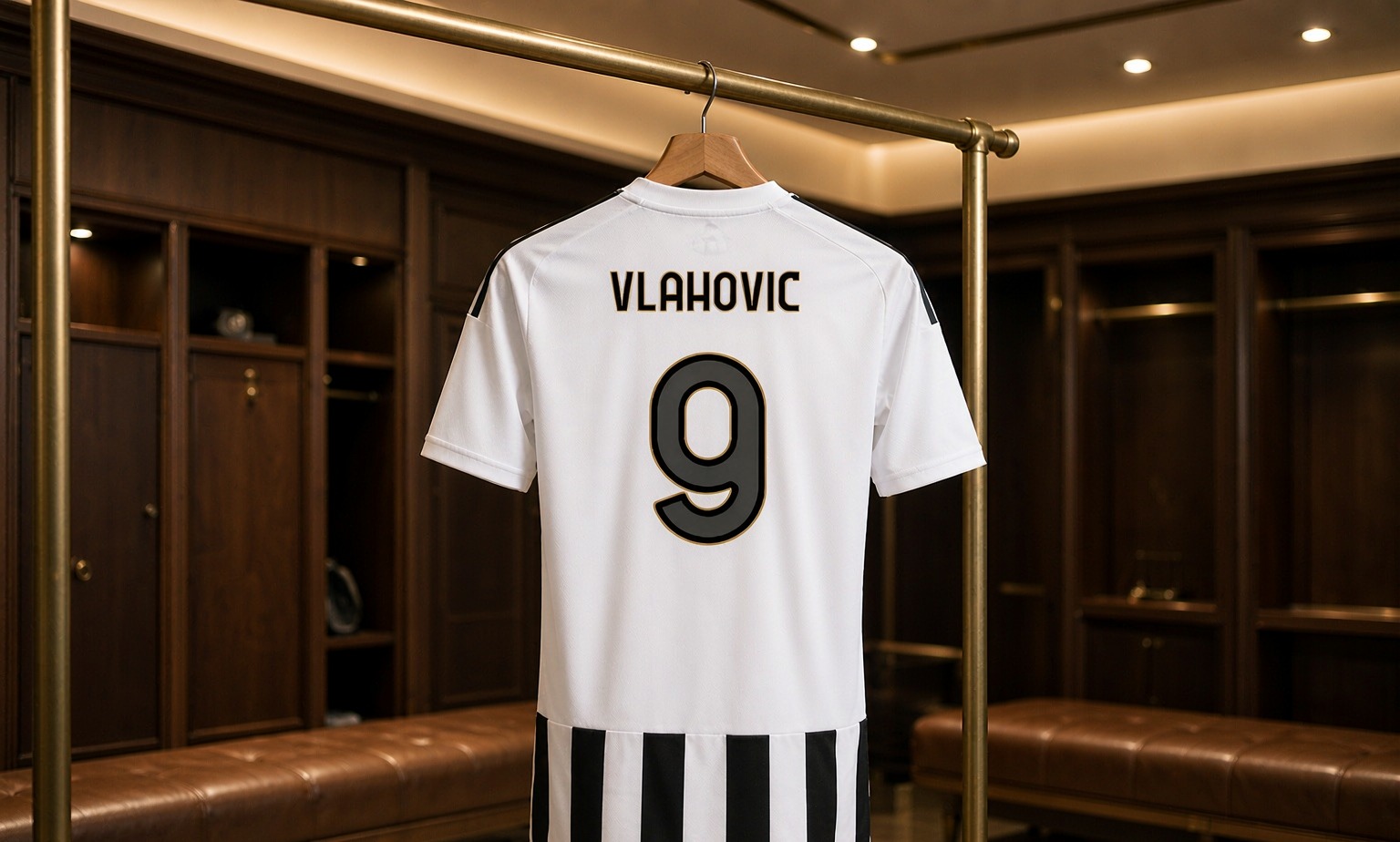 Our 2026/27 Juventus No.9 shirt in the dressing room