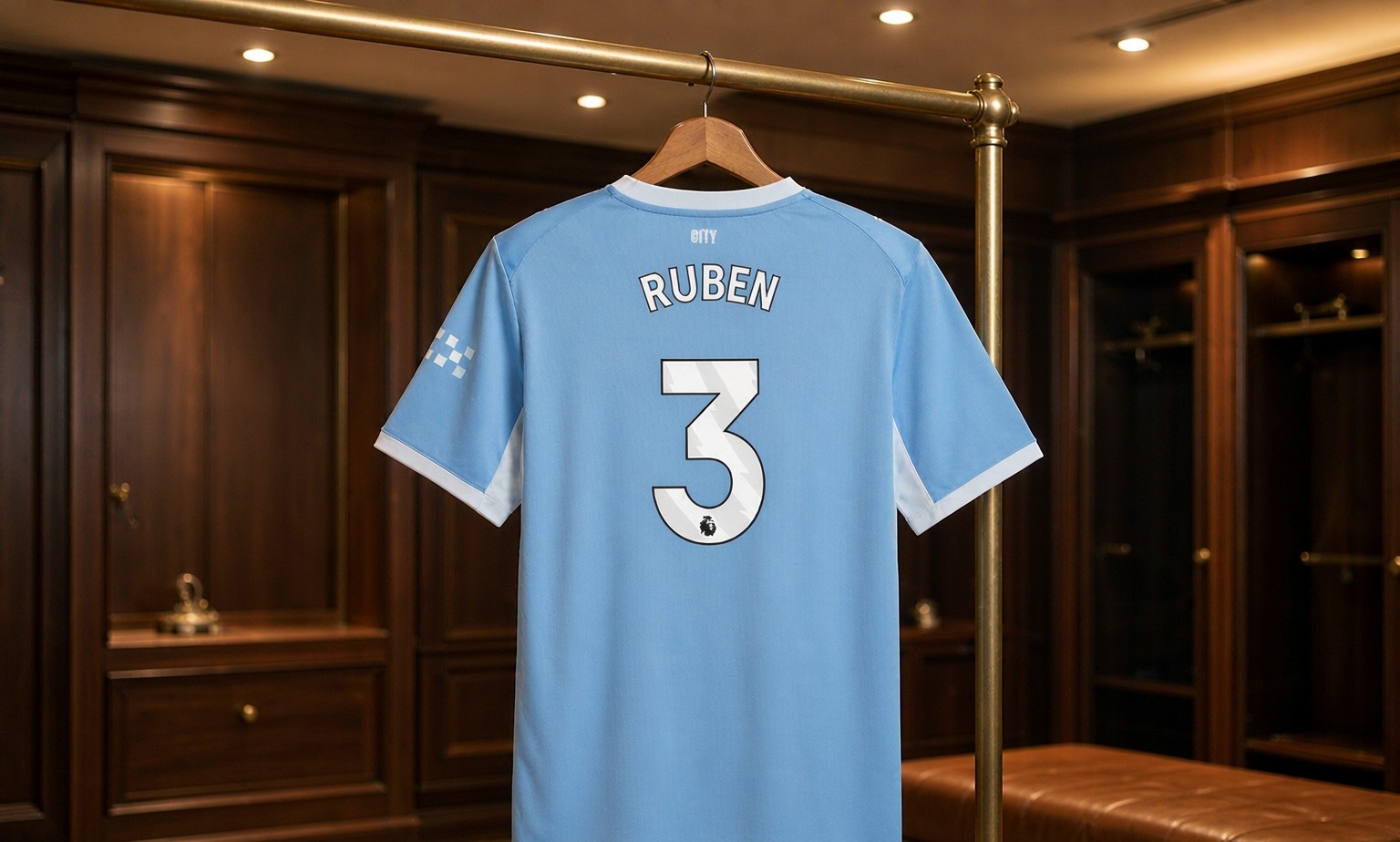 Our 2026/27 Manchester City No.3 shirt in the dressing room