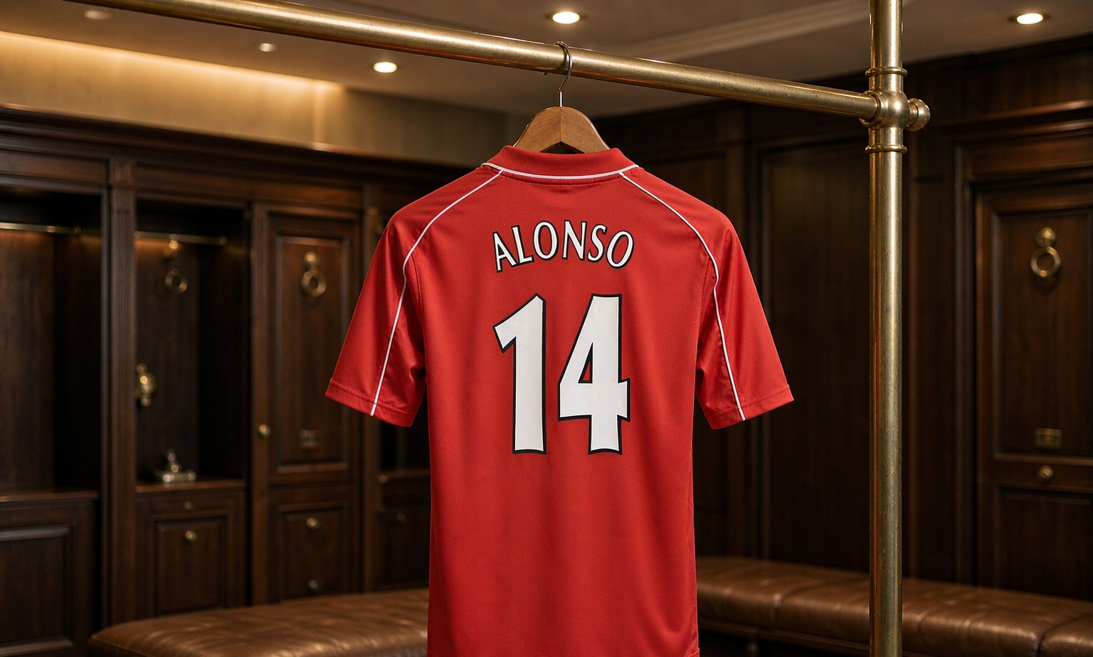 Our 2026/27 Liverpool No.14 shirt in the dressing room