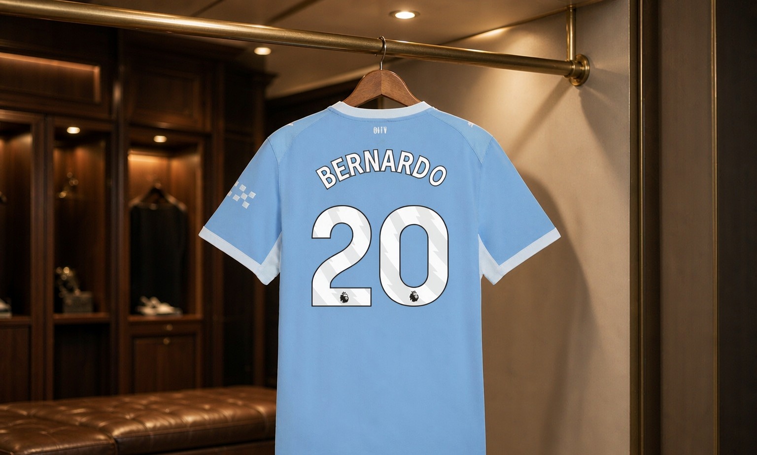 Our 2026/27 Manchester City No.20 shirt in the dressing room