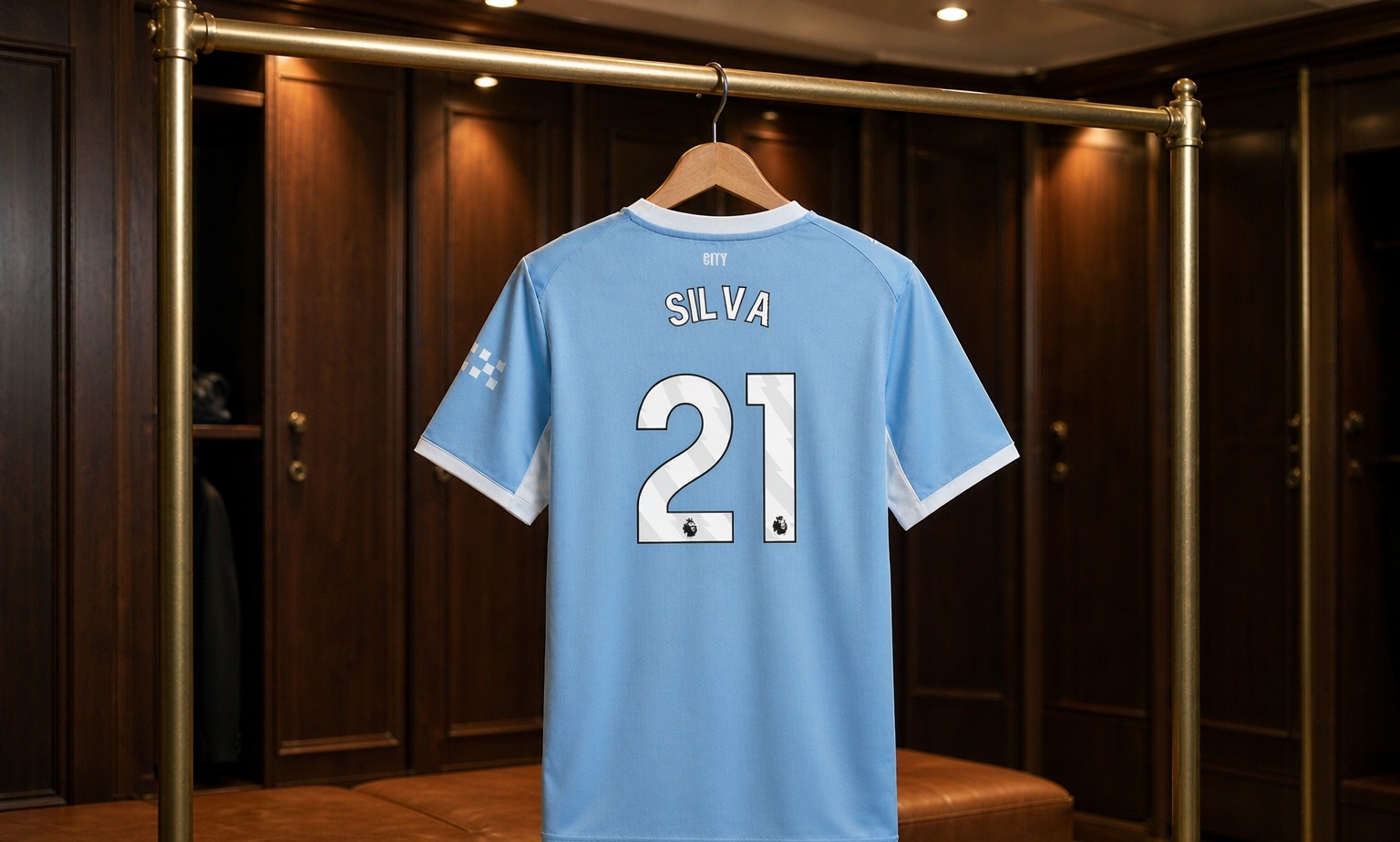 Our 2026/27 Manchester City No.21 shirt in the dressing room