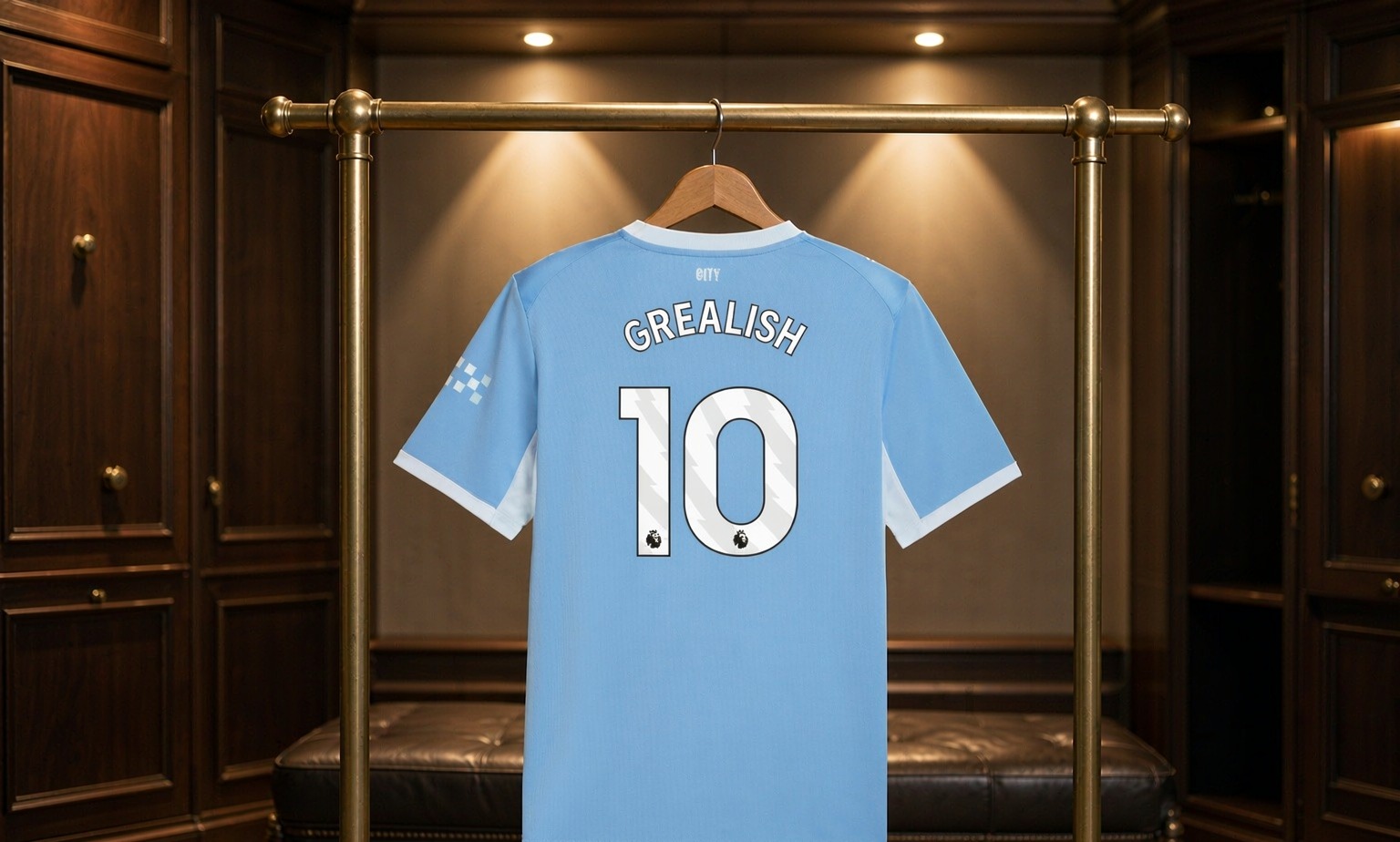 Our 2026/27 Manchester City No.10 shirt in the dressing room