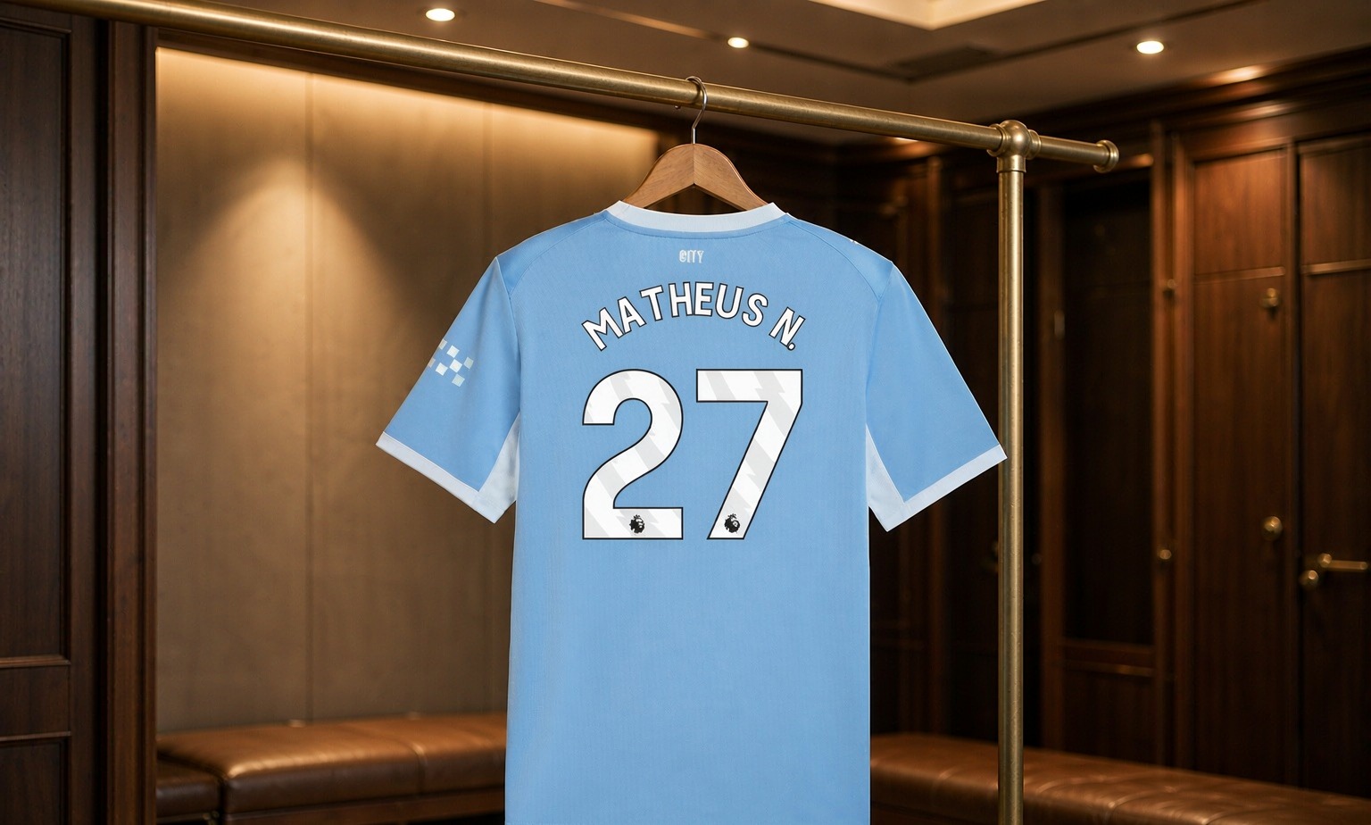Our 2026/27 Manchester City No.27 shirt in the dressing room