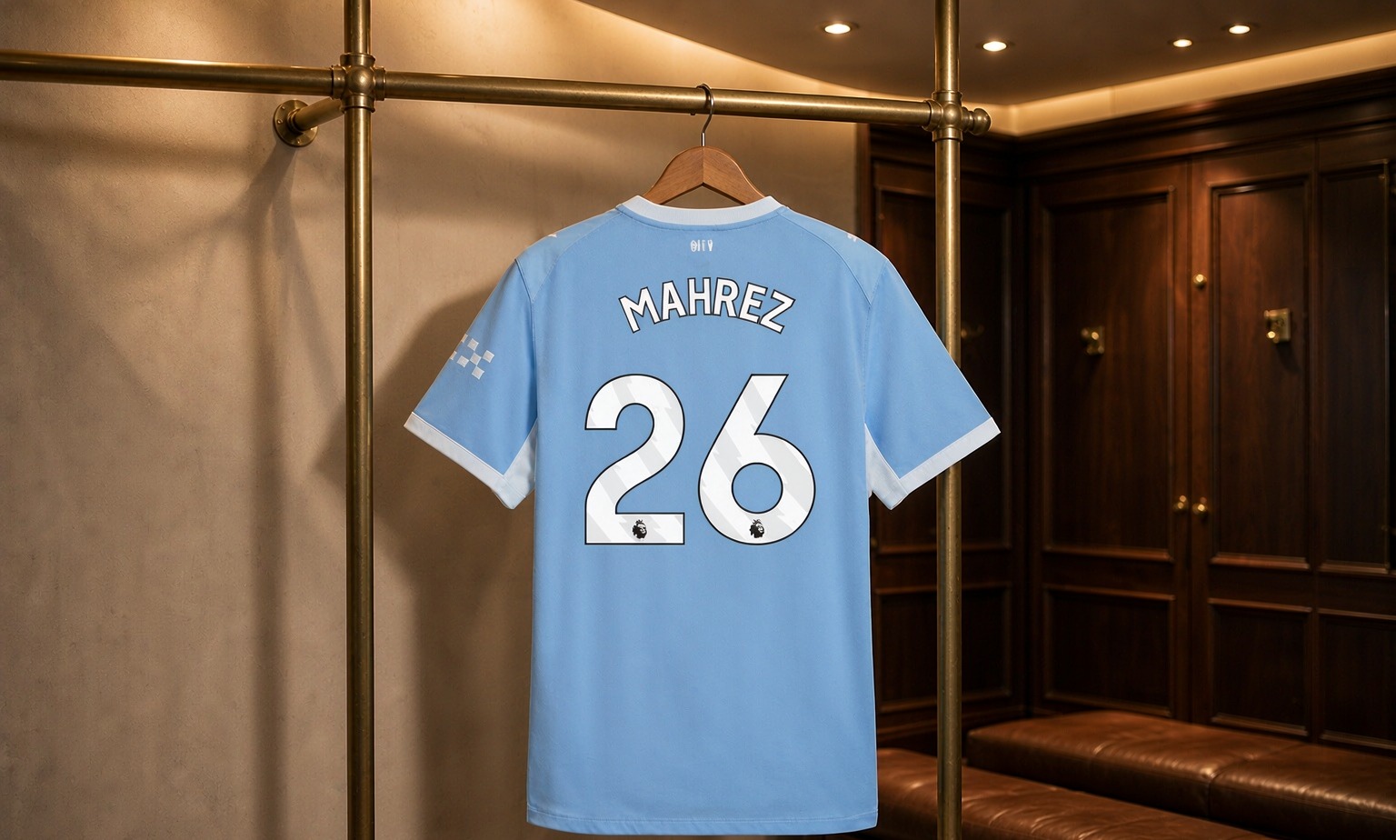 Our 2026/27 Manchester City No.26 shirt in the dressing room