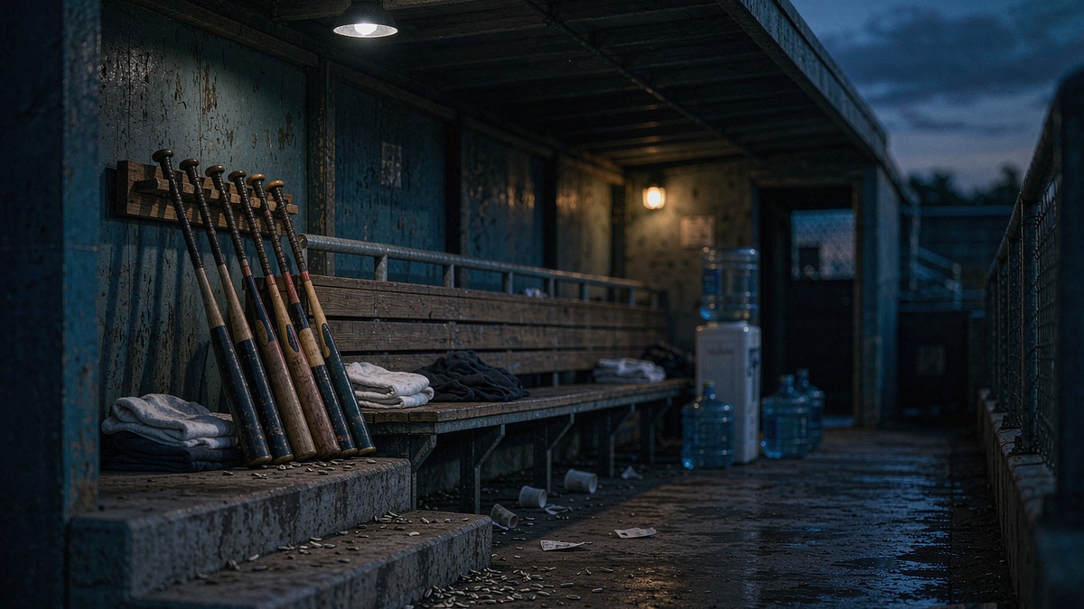 An empty Major League dugout after a division series game