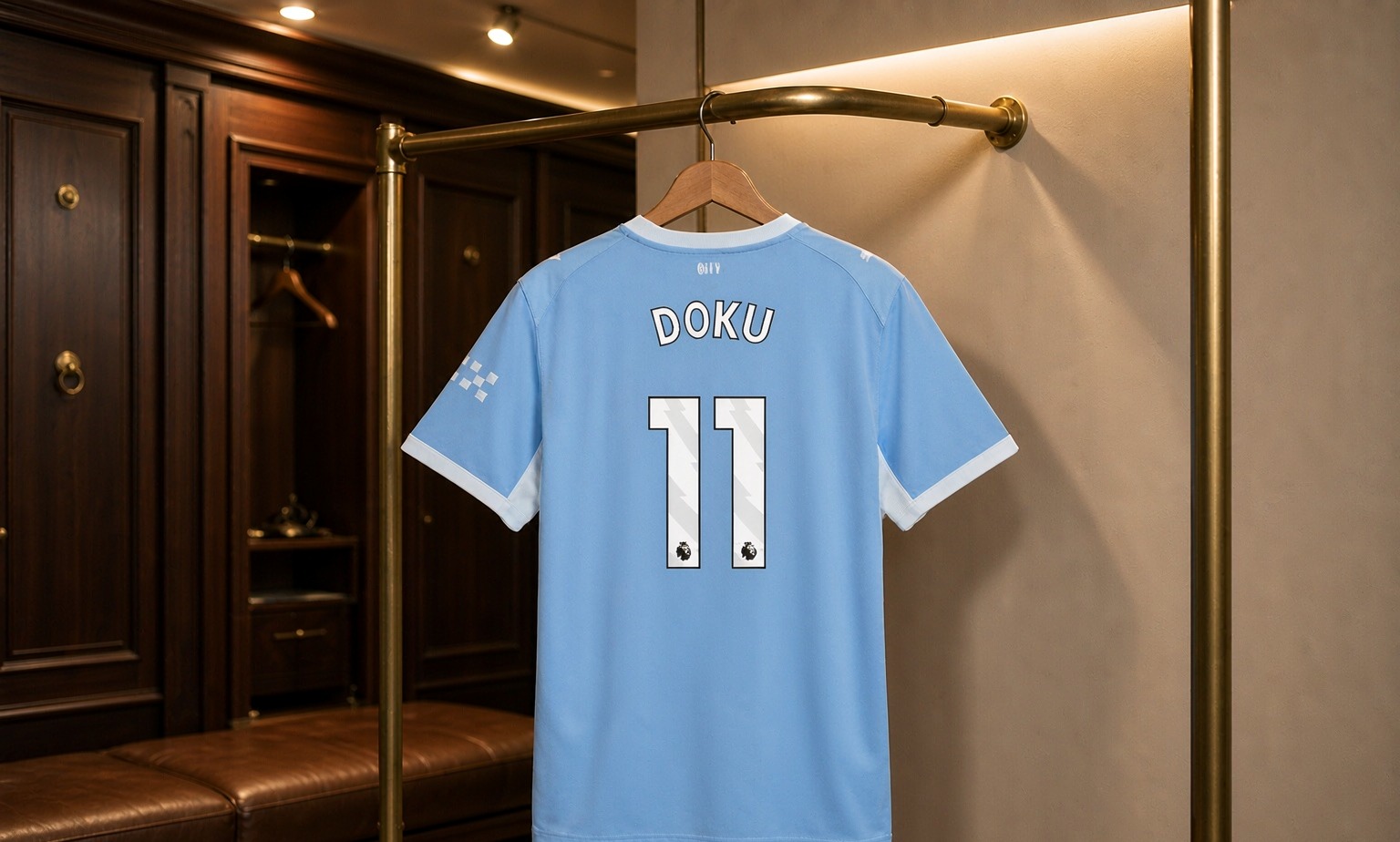 Our 2026/27 Manchester City No.11 shirt in the dressing room