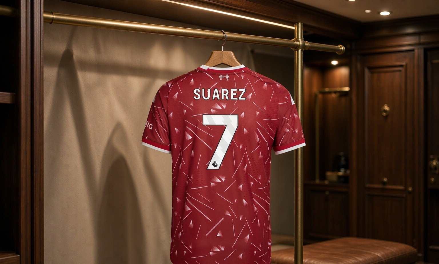 Our 2026/27 Liverpool No.7 shirt in the dressing room