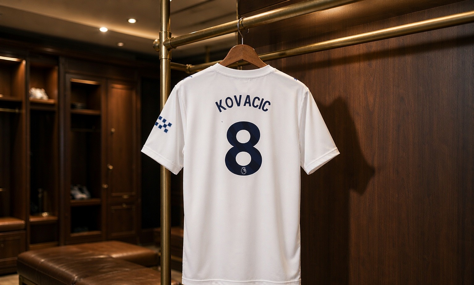 Our 2026/27 Manchester City No.8 shirt in the dressing room