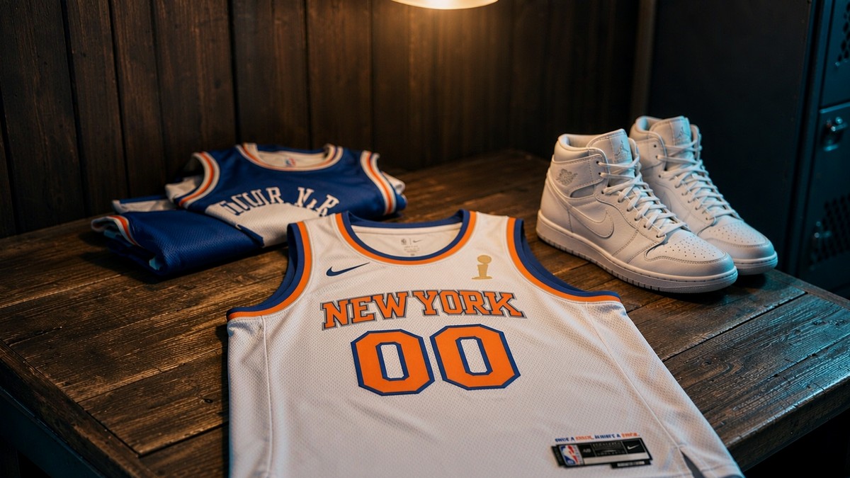 Basketball jersey laid out on a locker room bench