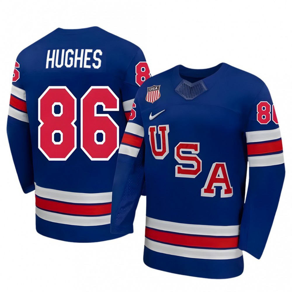 Jack Hughes USA Hockey Olympic 2026 Royal Home Replica Jersey