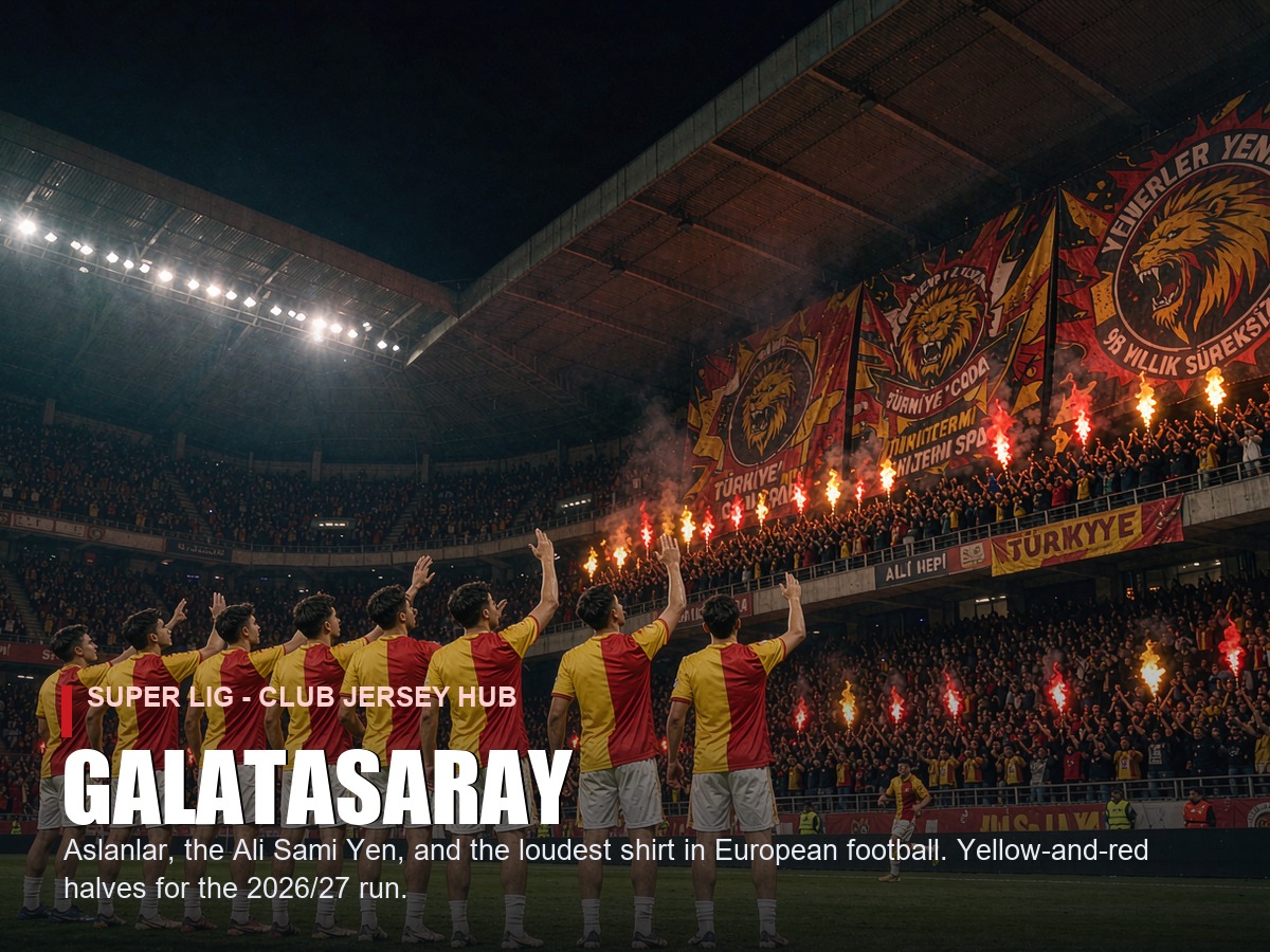 Galatasaray 2026/27 Aslanlar home jersey hub - players saluting the ultras at the Ali Sami Yen