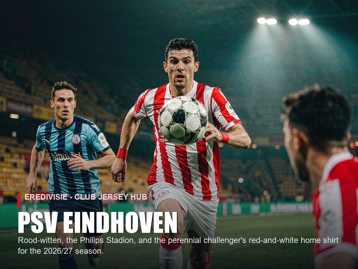PSV Eindhoven 2026/27 Rood-witten home jersey hub - player on the ball at the Philips Stadion