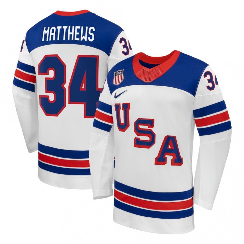 Auston Matthews USA Hockey Olympic 2026 White Away Replica Jersey