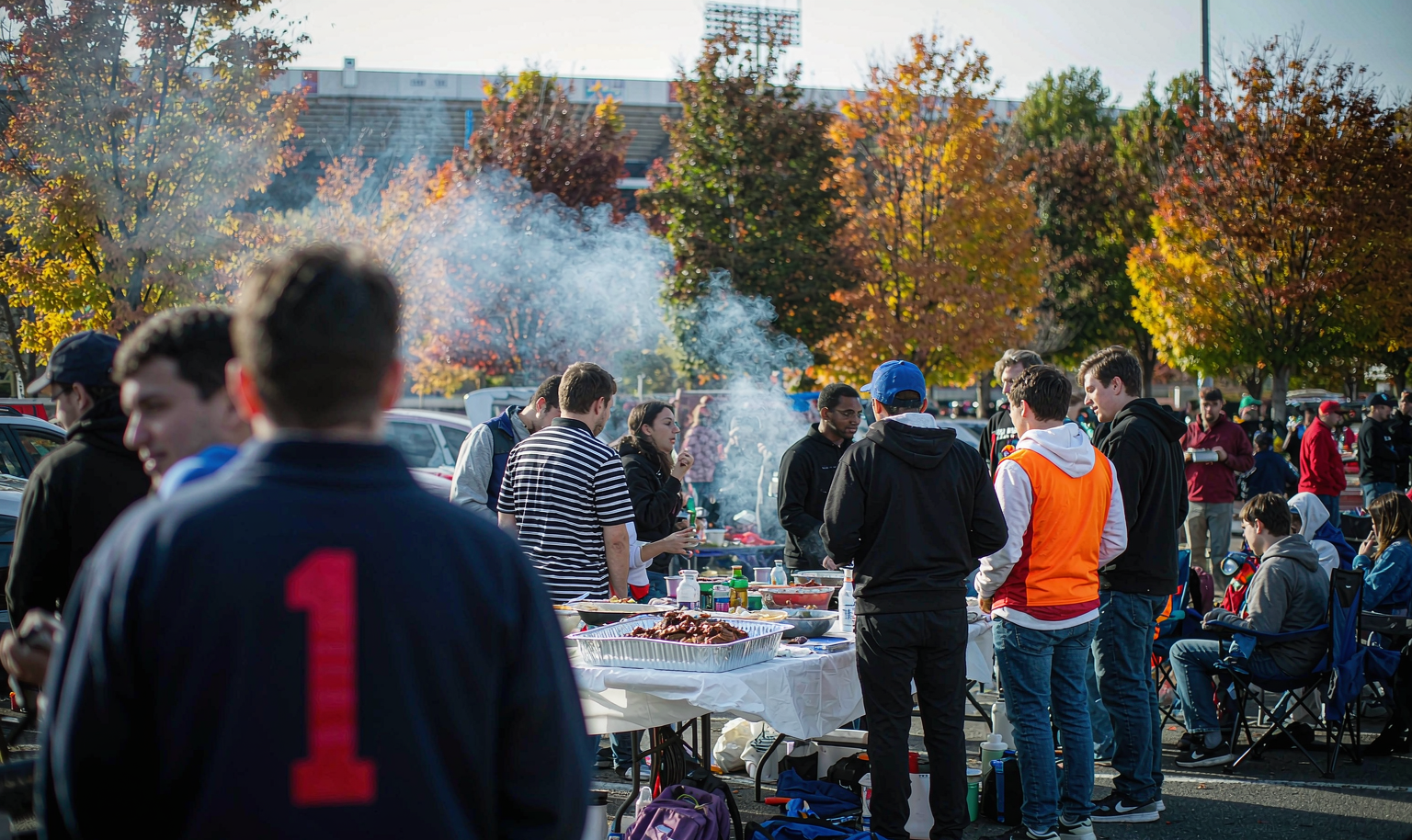 NFL fans tailgating before a Sunday afternoon season opener