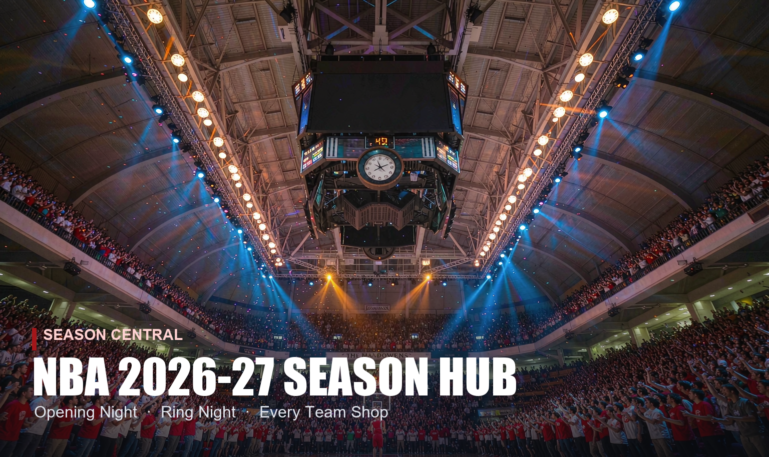 NBA opening night - arena spotlights over the hardwood court