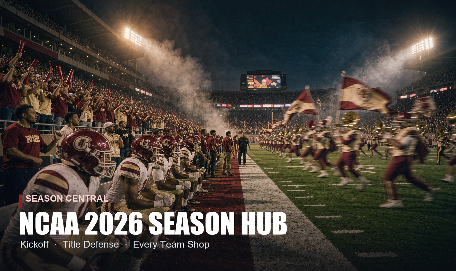 College football Saturday gameday - packed stadium under autumn skies