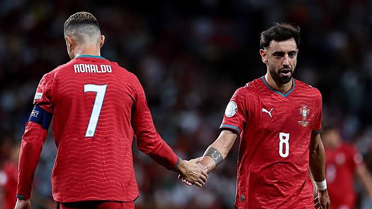 Portugal's Cristiano Ronaldo and Bruno Fernandes during the Nations League opening night