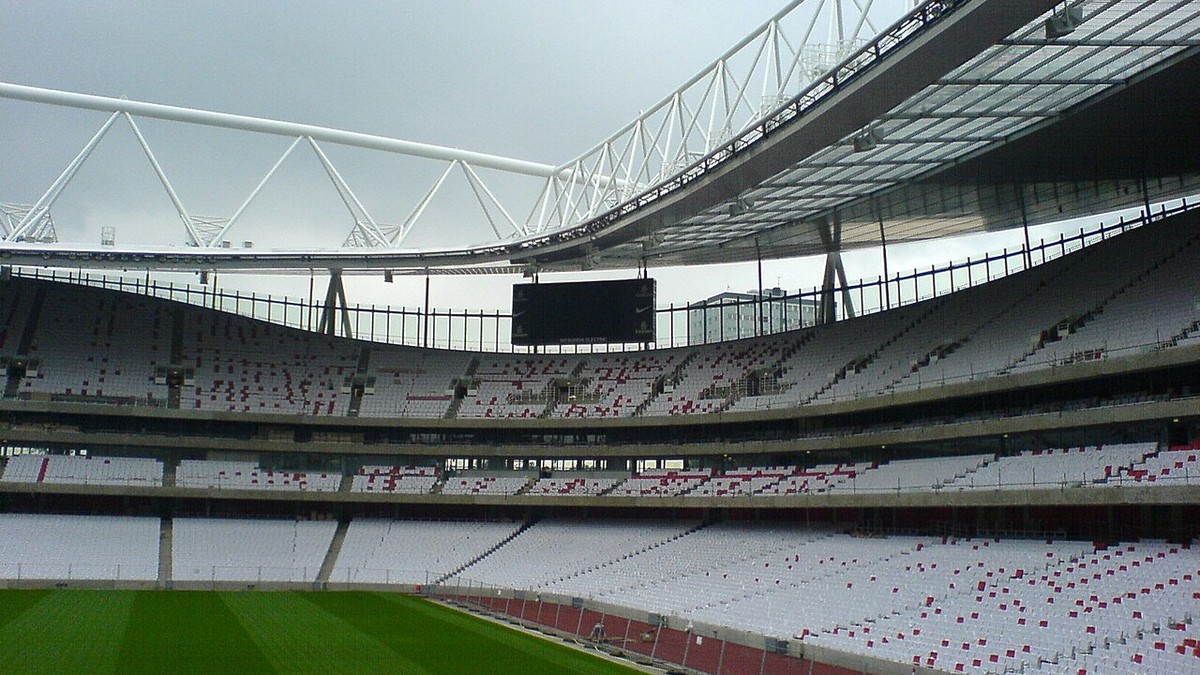 The empty bowl of an English football stadium before a match