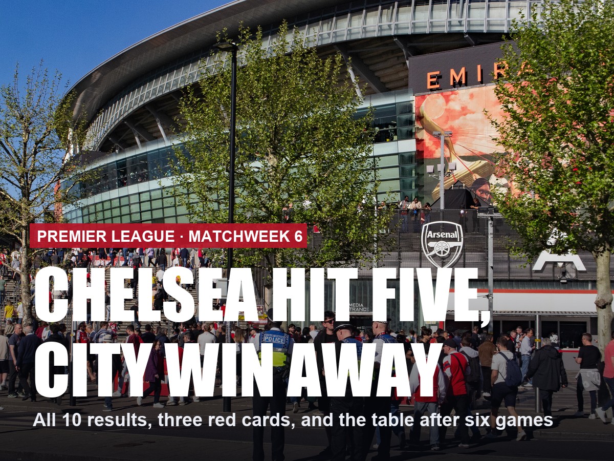 Premier League Matchweek 6: Liverpool 0-3 Manchester City, Chelsea Five Past Bournemouth, and Three Red Cards