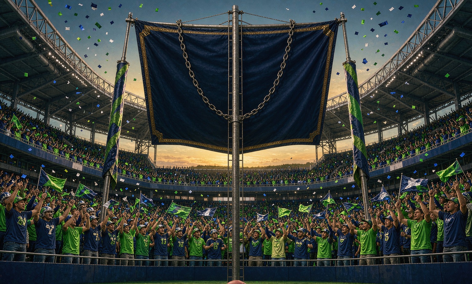 Seattle Seahawks raise the Super Bowl LX championship banner on NFL opening night, September 9, 2026