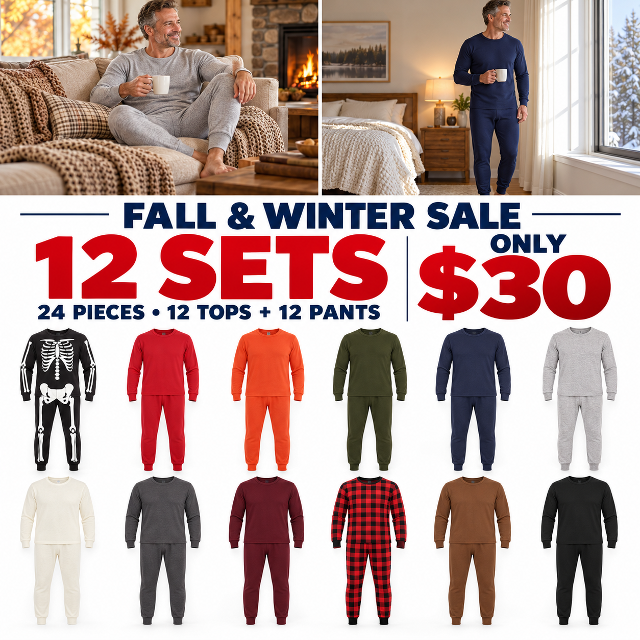 Men's 2-Piece Waffle-Knit Thermal Underwear Set – Cotton-Blend Long Johns Base Layer