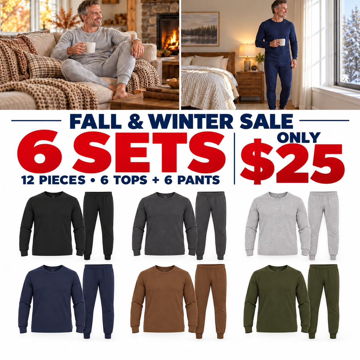 Men's 2-Piece Waffle-Knit Thermal Underwear Set – Cotton-Blend Long Johns Base Layer