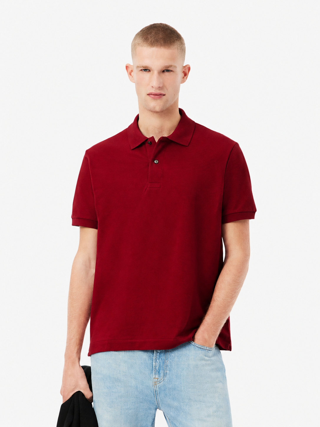 Men's classic fit textured cotton polo - Bordeaux