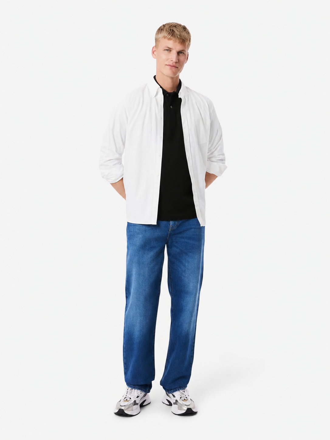 Men's black classic fit cotton polo layered look clean