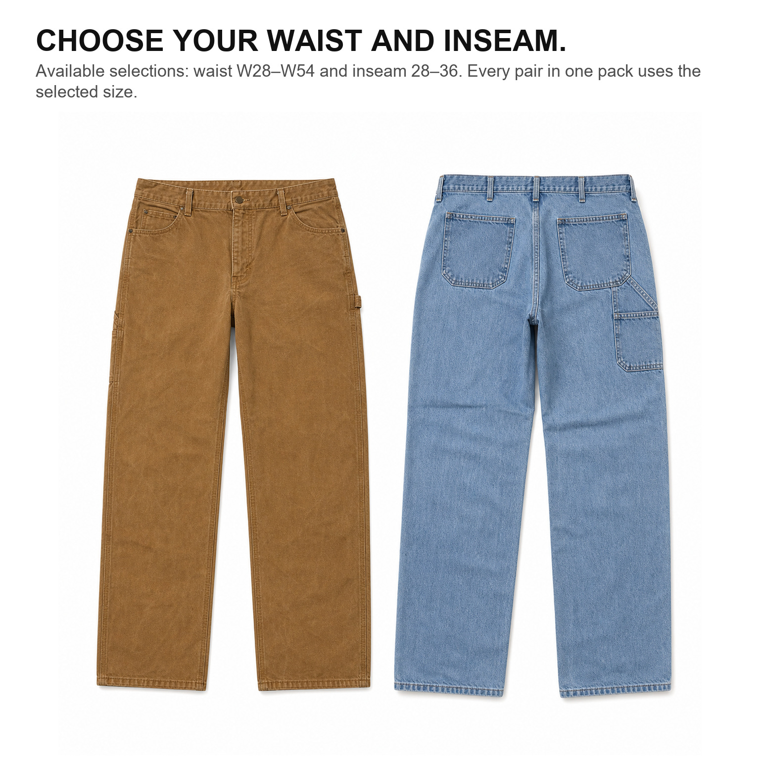 Relaxed straight-leg work pant front and back fit overview