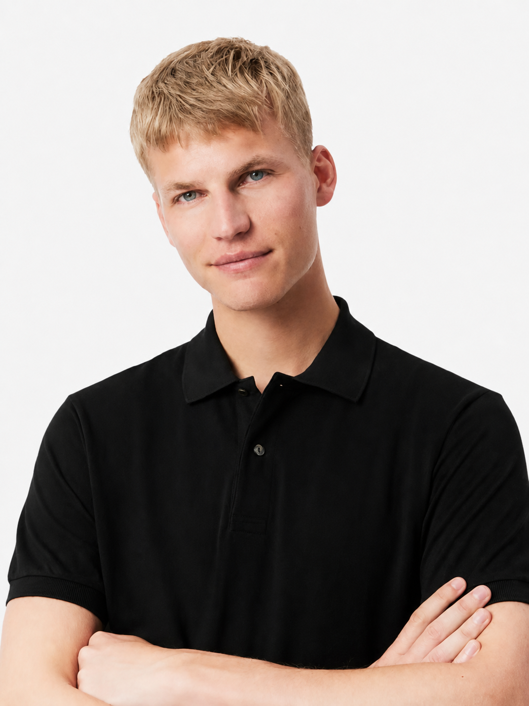 Men's black classic fit cotton polo close model clean