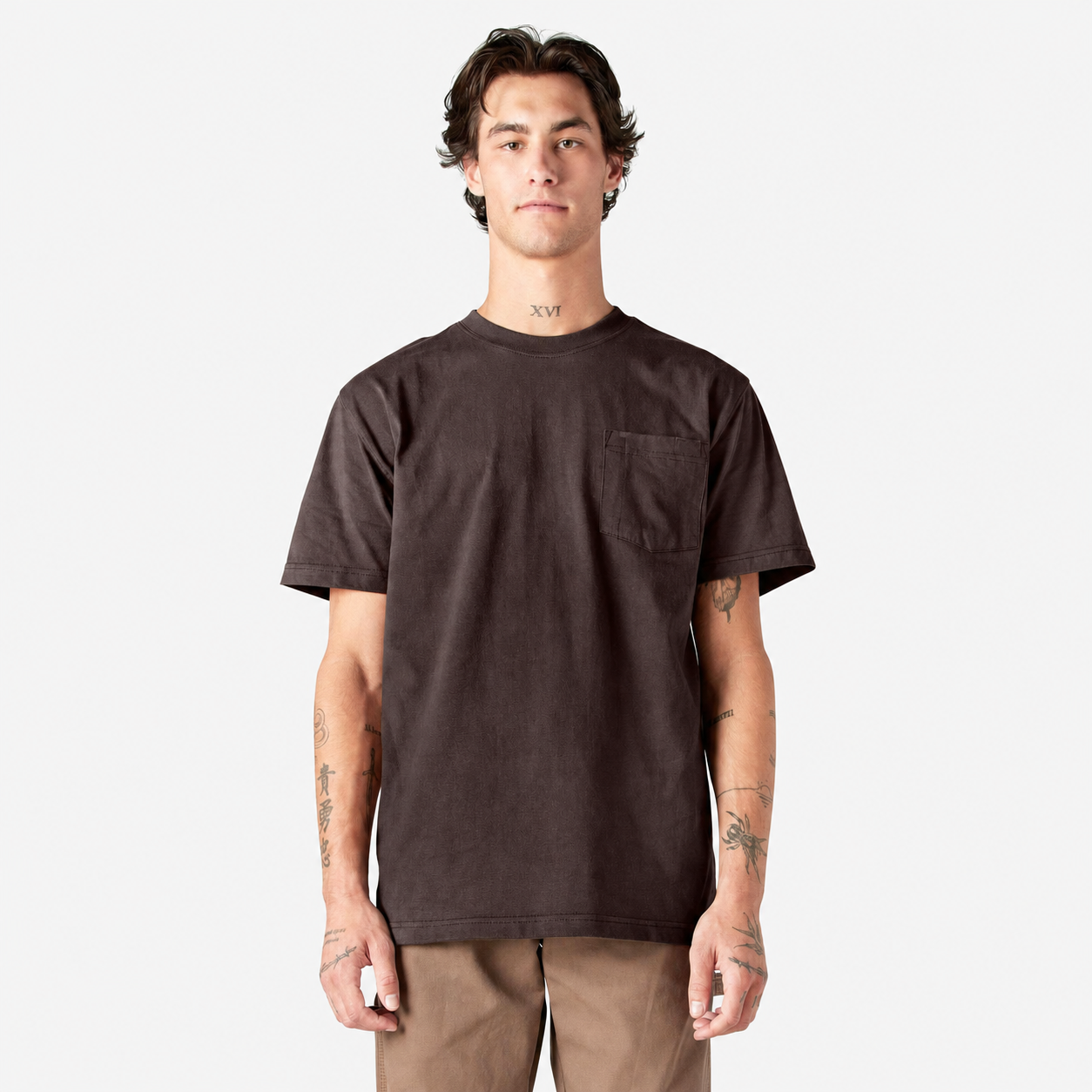 Men's Heavyweight Relaxed-Fit Short-Sleeve Pocket Work T-Shirt - Chocolate Brown