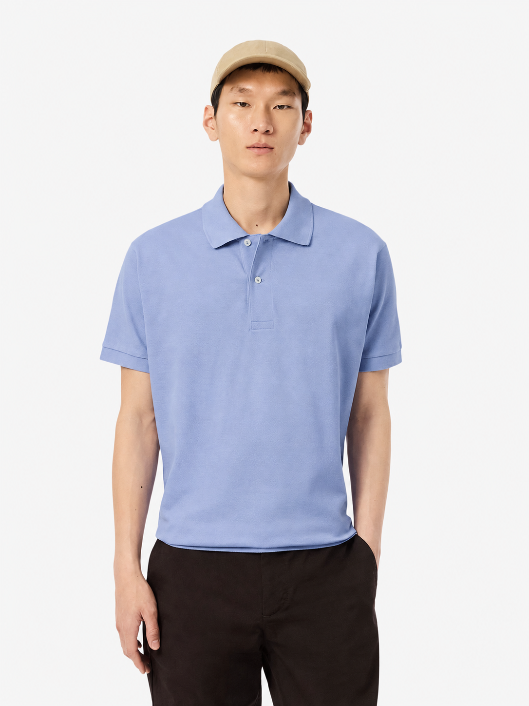 Men's classic fit textured cotton polo - Delphinium