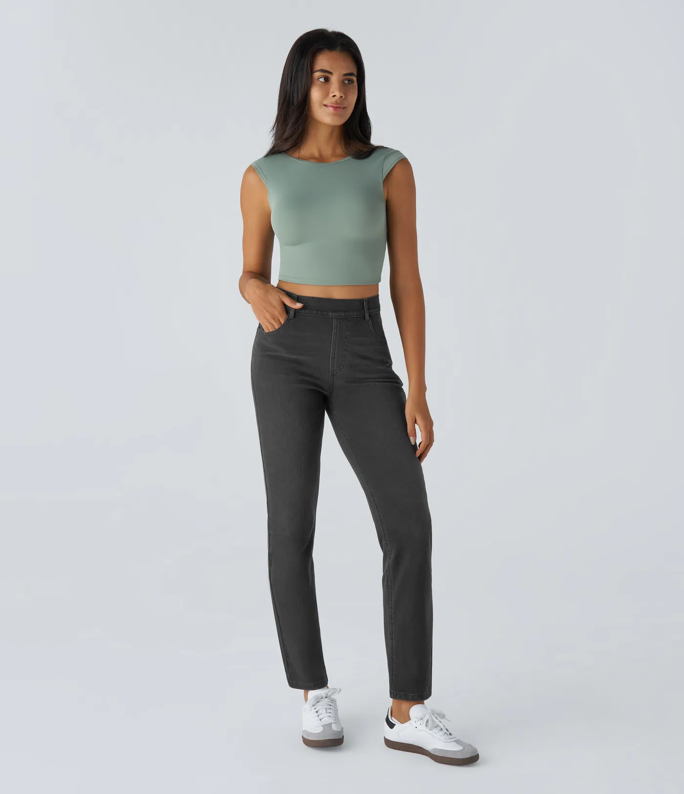 High Waisted Pockets Straight Leg Washed Casual Jeans