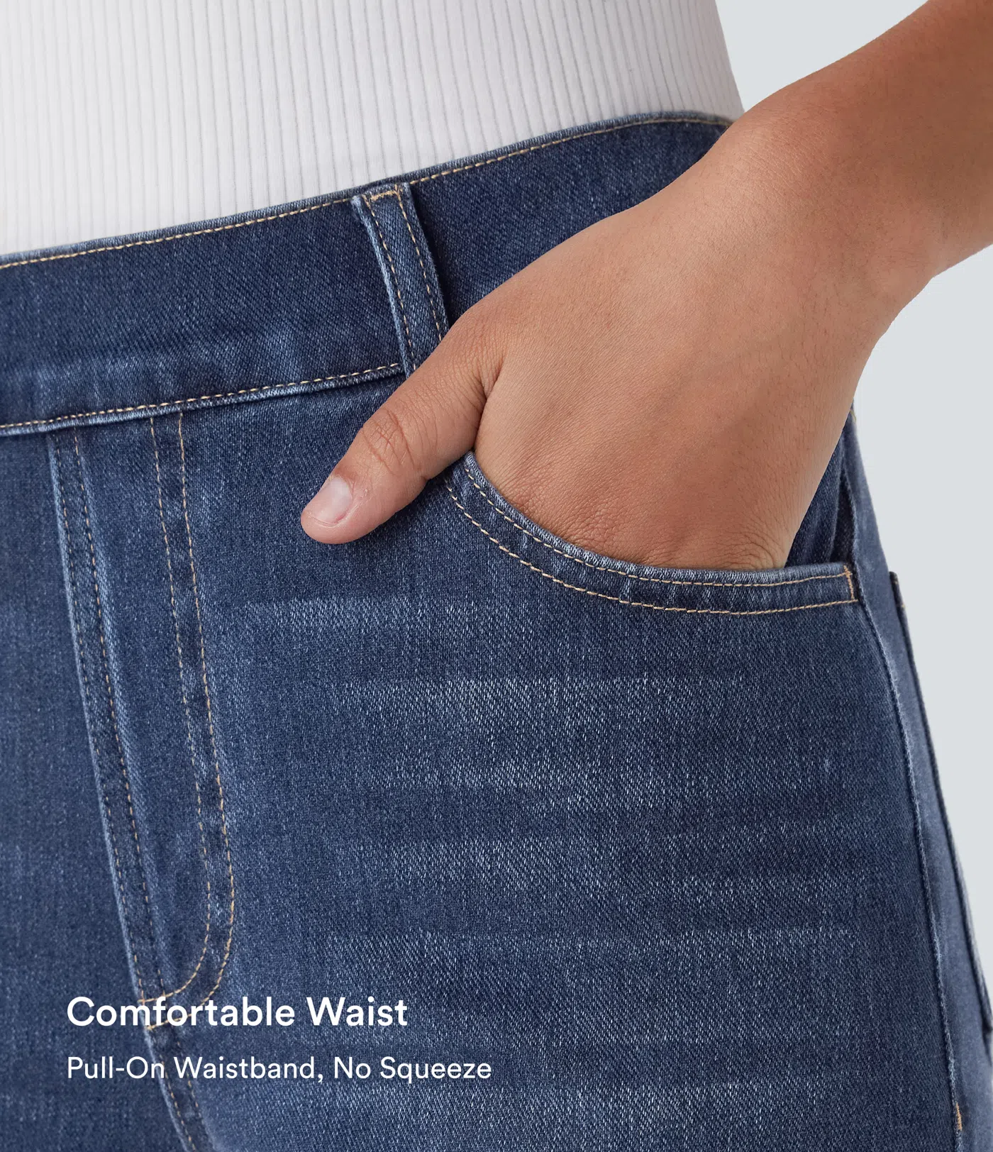 High Waisted Pockets Straight Leg Washed Casual Jeans