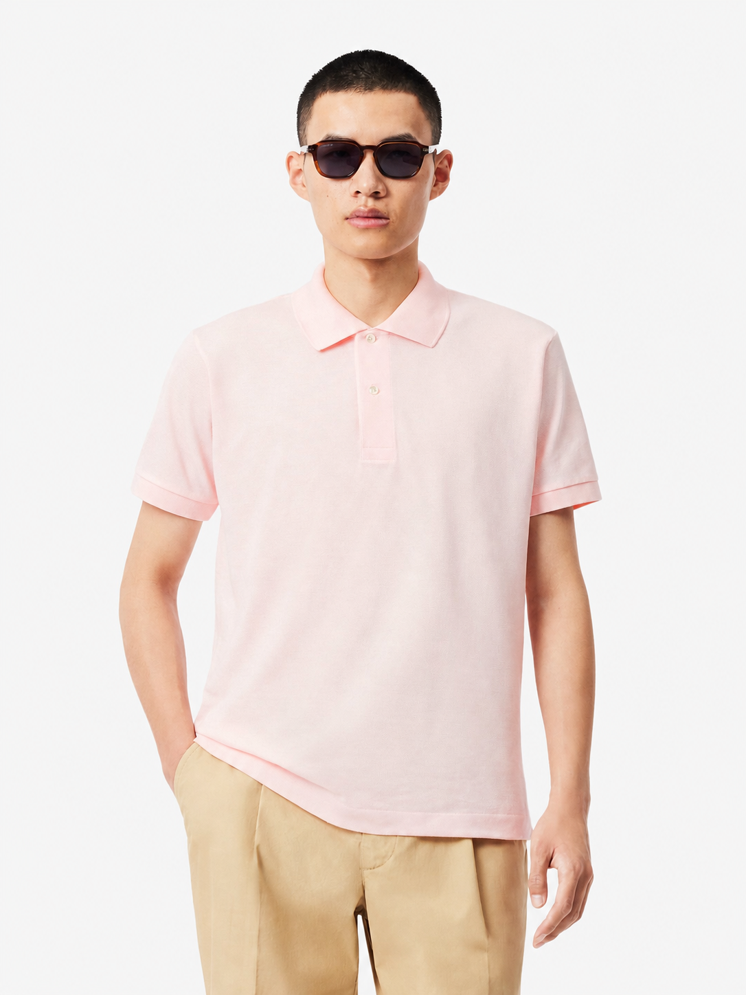 Men's classic fit textured cotton polo - Flamingo