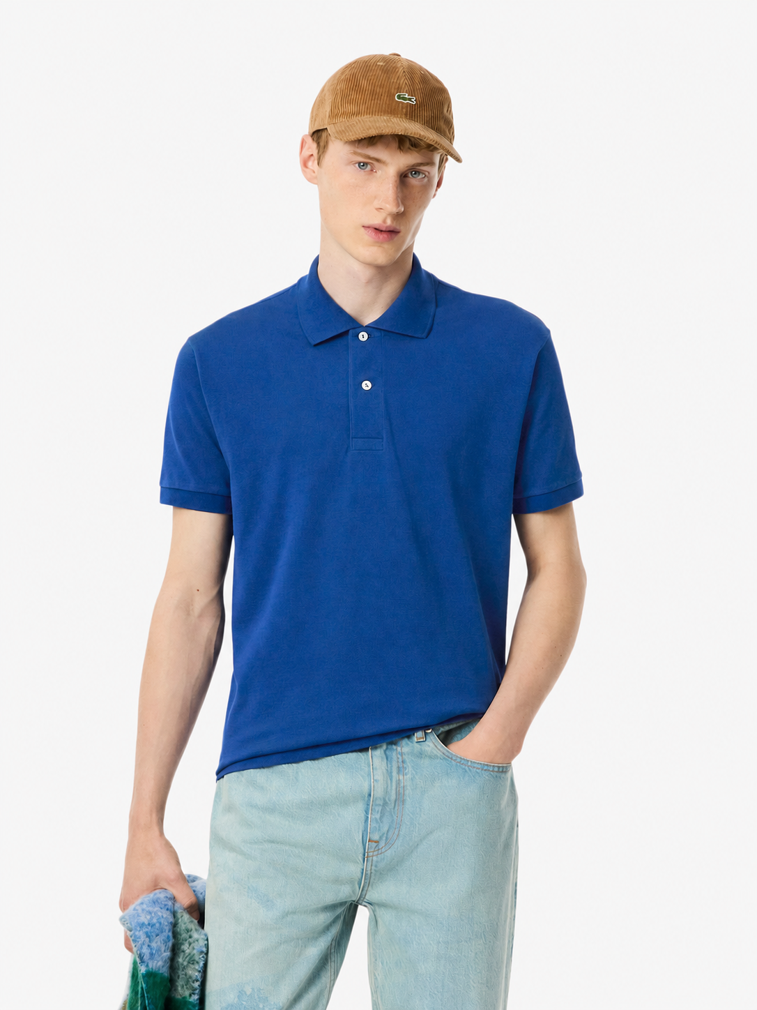Men's classic fit textured cotton polo - France Blue