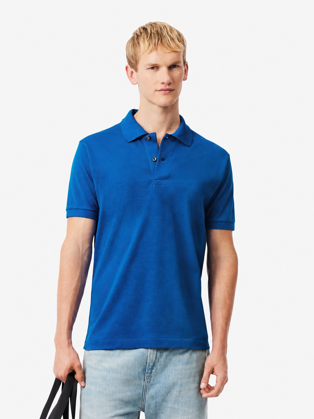 Men's classic fit textured cotton polo - Gipsy Blue