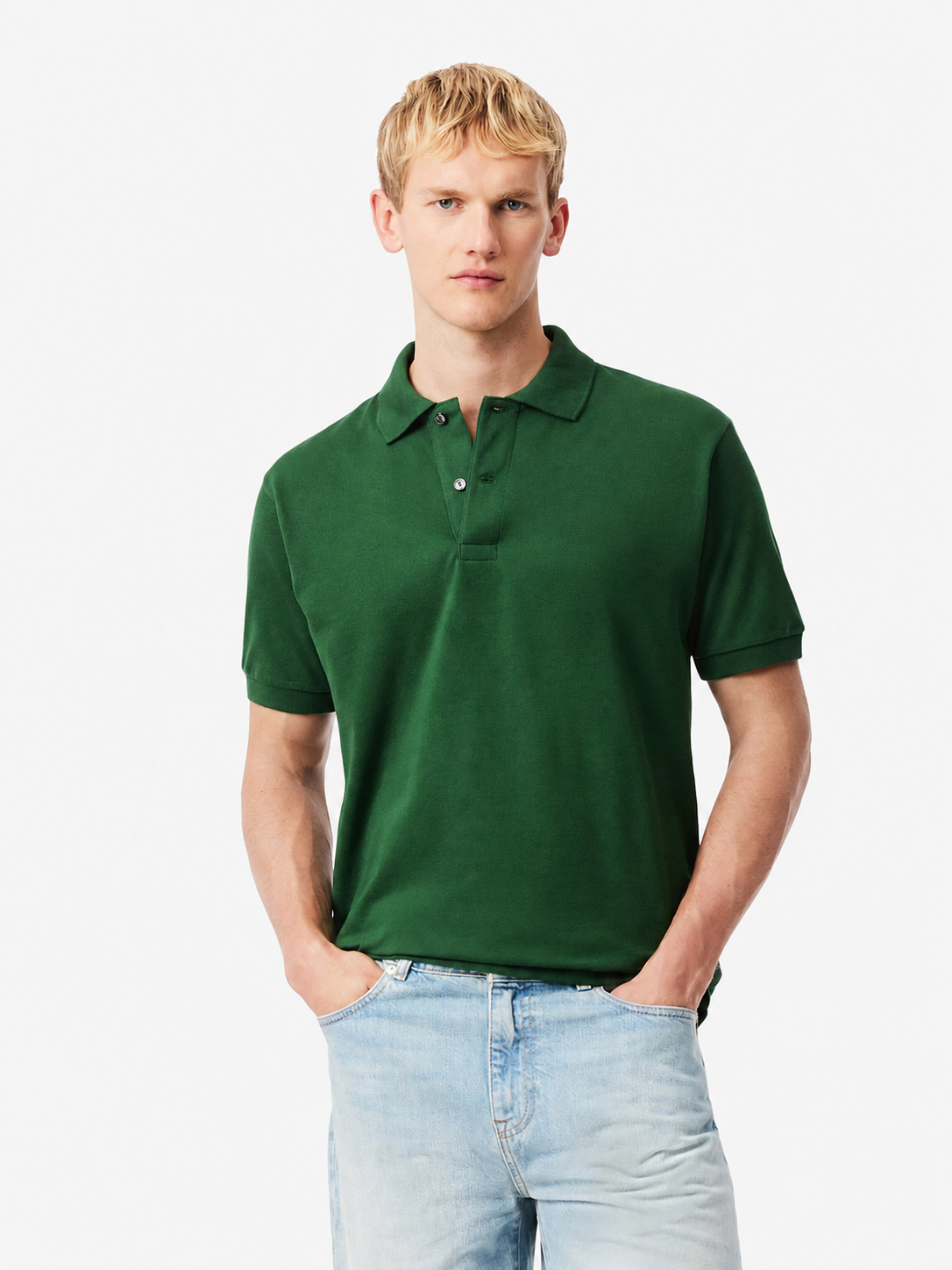 Men's classic fit textured cotton polo - Green