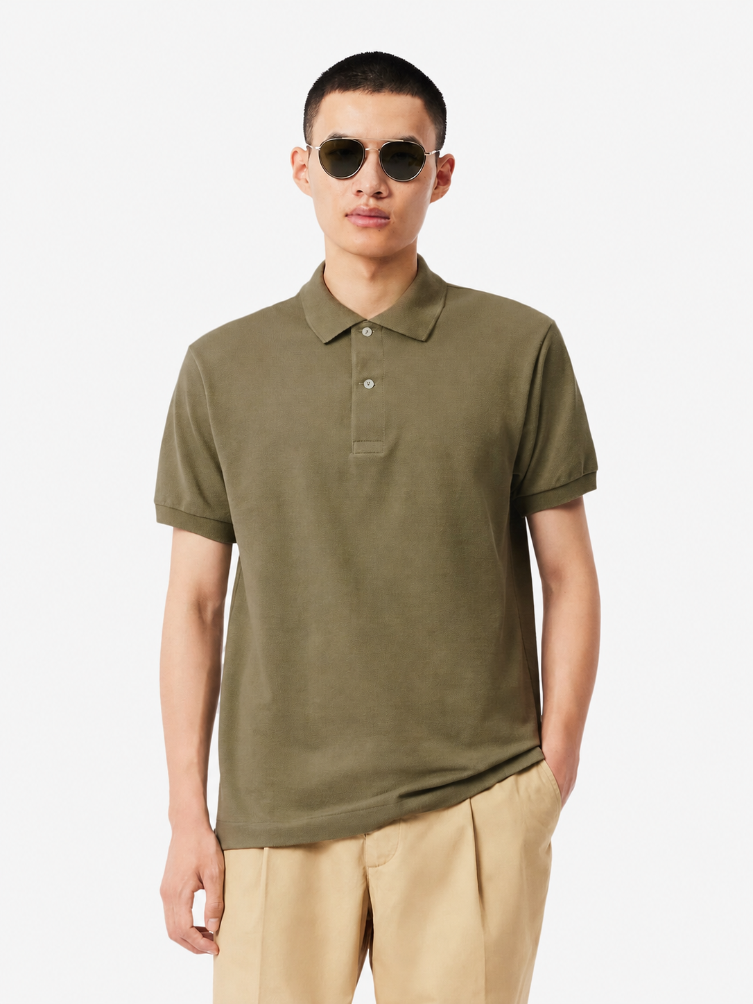 Men's classic fit textured cotton polo - Khaki