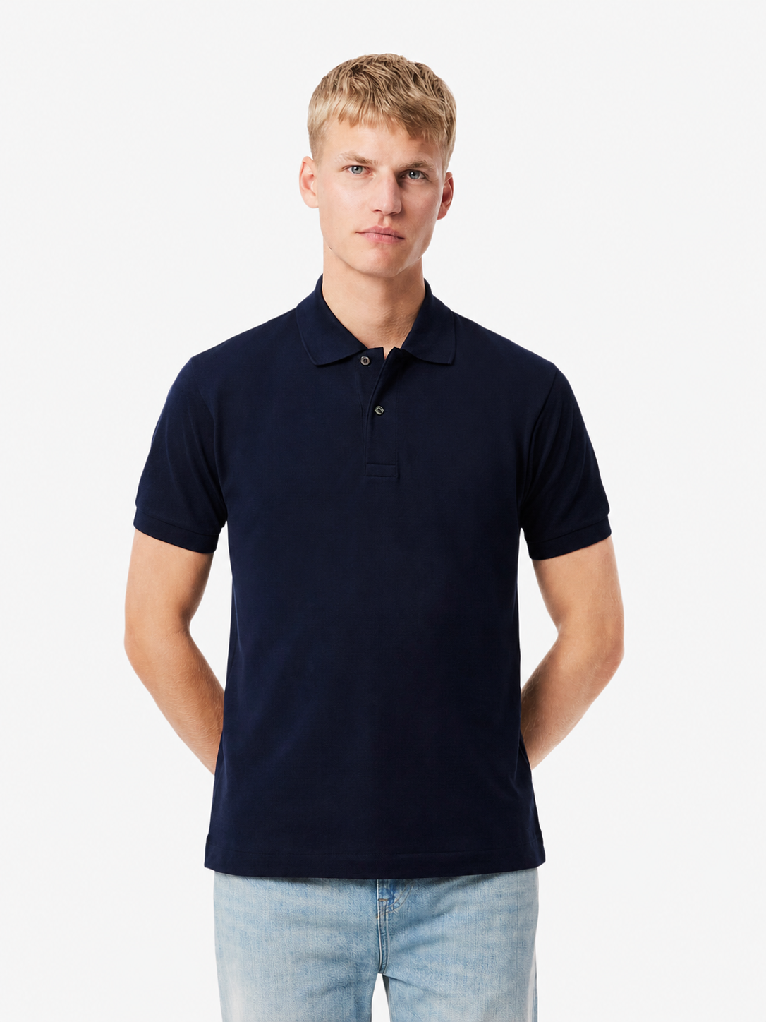 Men's classic fit textured cotton polo - Navy Blue